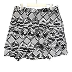 Bobeau Geometric Tribal Aztec Asymmetrical Wrap Pull-on Skort Black White Large